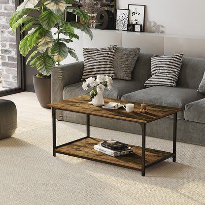 Table basse industrielle avec étagère de rangement
