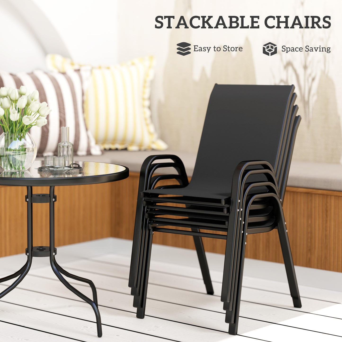 Ensemble de patio cinq pièces table ronde et chaises empilables