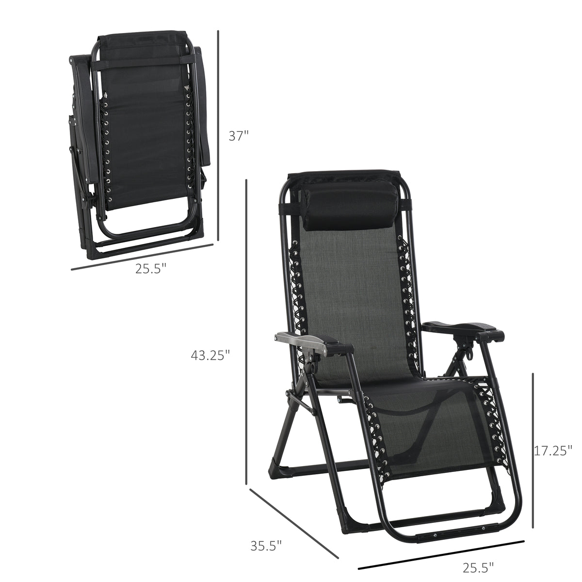 Chaise longue zéro gravité pliante avec coussin amovible
