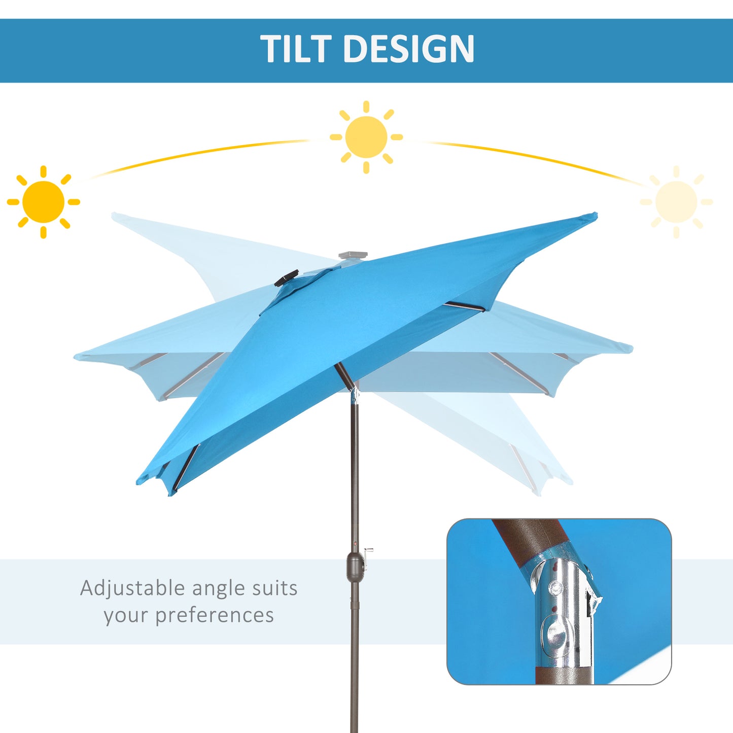 Parasol de patio rectangulaire avec éclairage DEL solaire 195x295cm