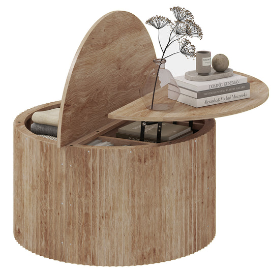 Table basse ronde cannelée à plateau relevable