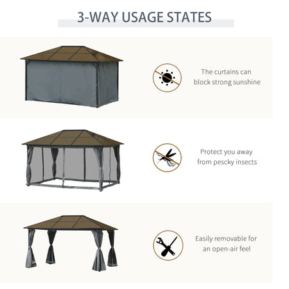 Gazebo aluminium toit rigide avec rideaux et moustiquaires