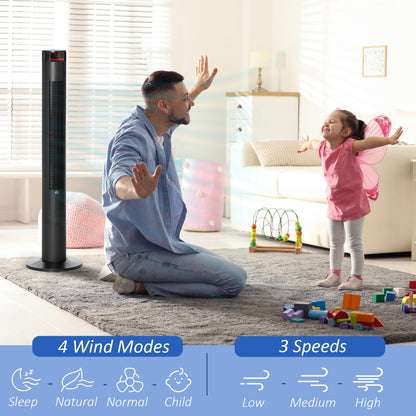 Ventilateur tour sur pied avec télécommande et minuterie 12h