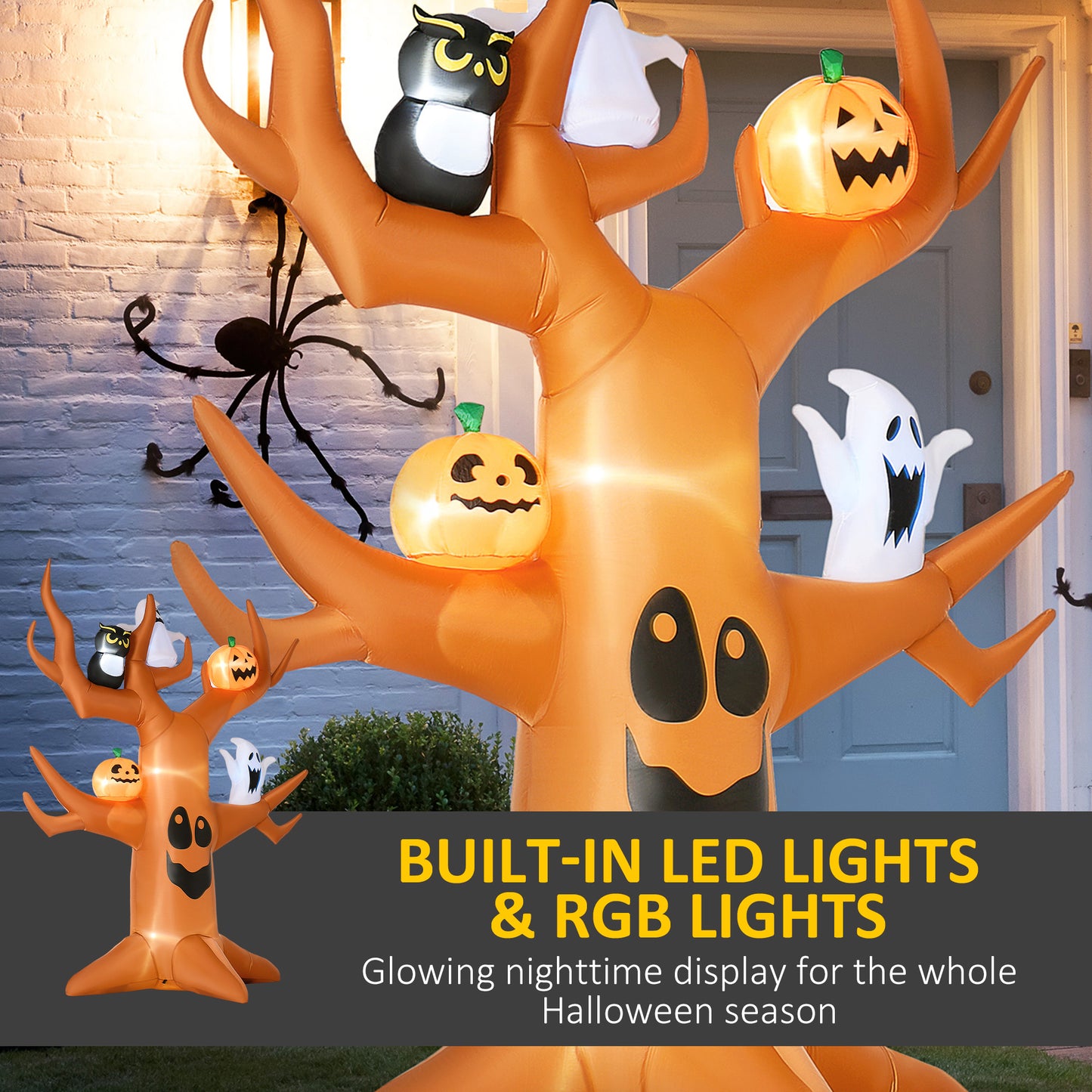 Arbre Halloween gonflable LED avec hibou et citrouilles