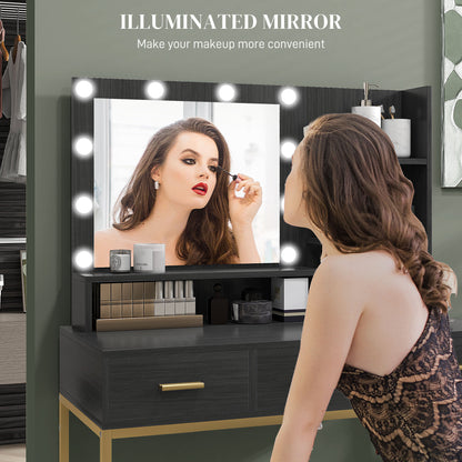 Coiffeuse illuminée avec miroir LED et 3 tiroirs