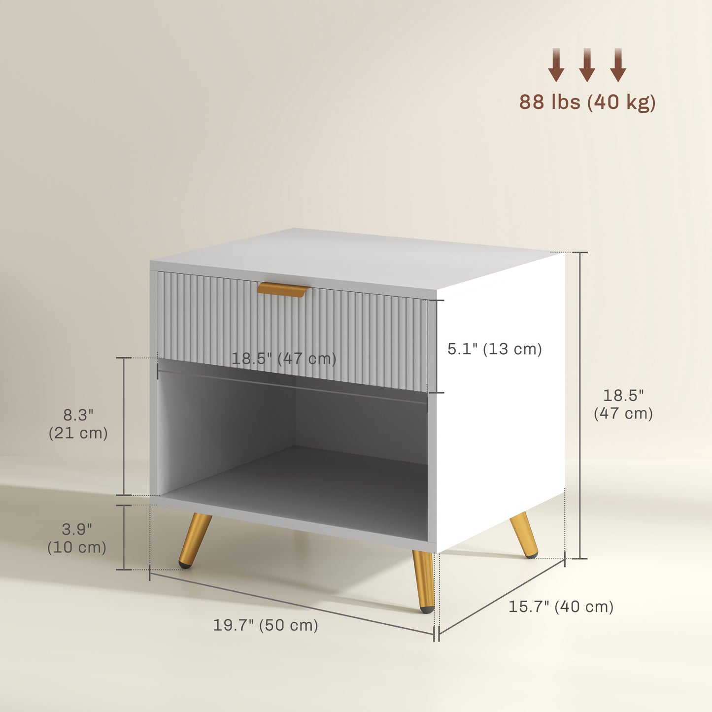 Table de chevet panneau cannelé avec tiroir