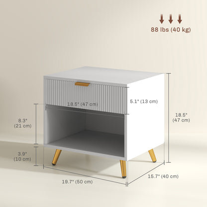 Table de chevet panneau cannelé avec tiroir