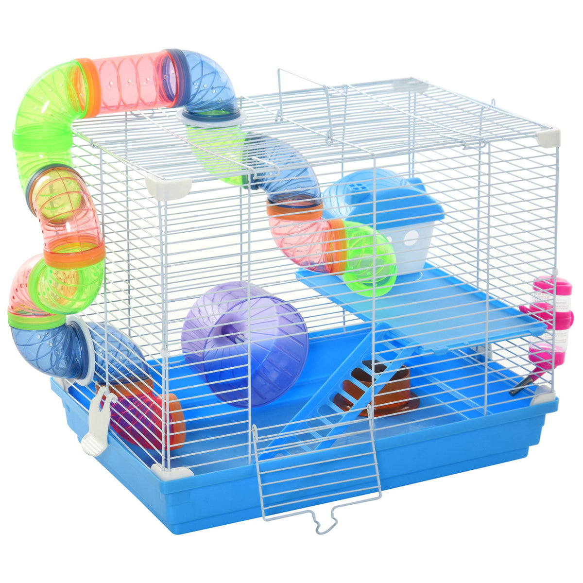 Cage pour hamster à 2 niveaux avec tubes