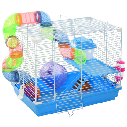 Cage pour hamster à 2 niveaux avec tubes
