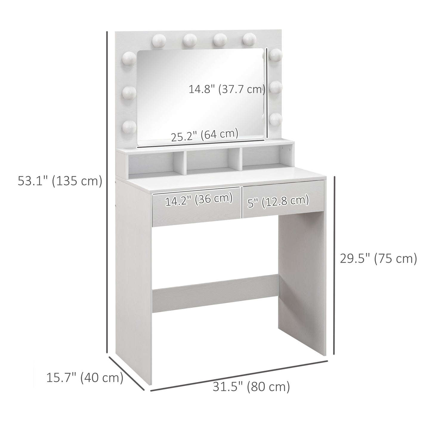 Coiffeuse avec miroir éclairé LED et tiroirs