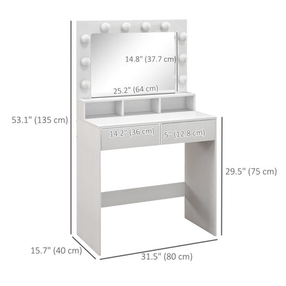 Coiffeuse avec miroir éclairé LED et tiroirs