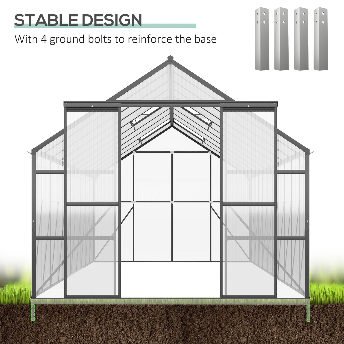  6.1m x 2.4m Aluminum Greenhouse - Sliding Door and Ventilation