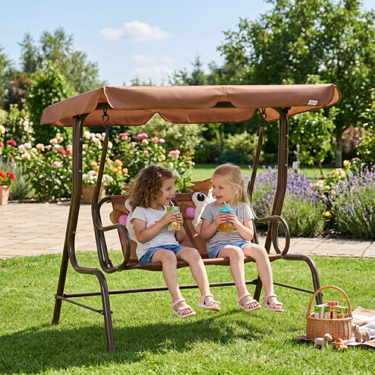 Balançoire double enfants avec auvent ajustable
