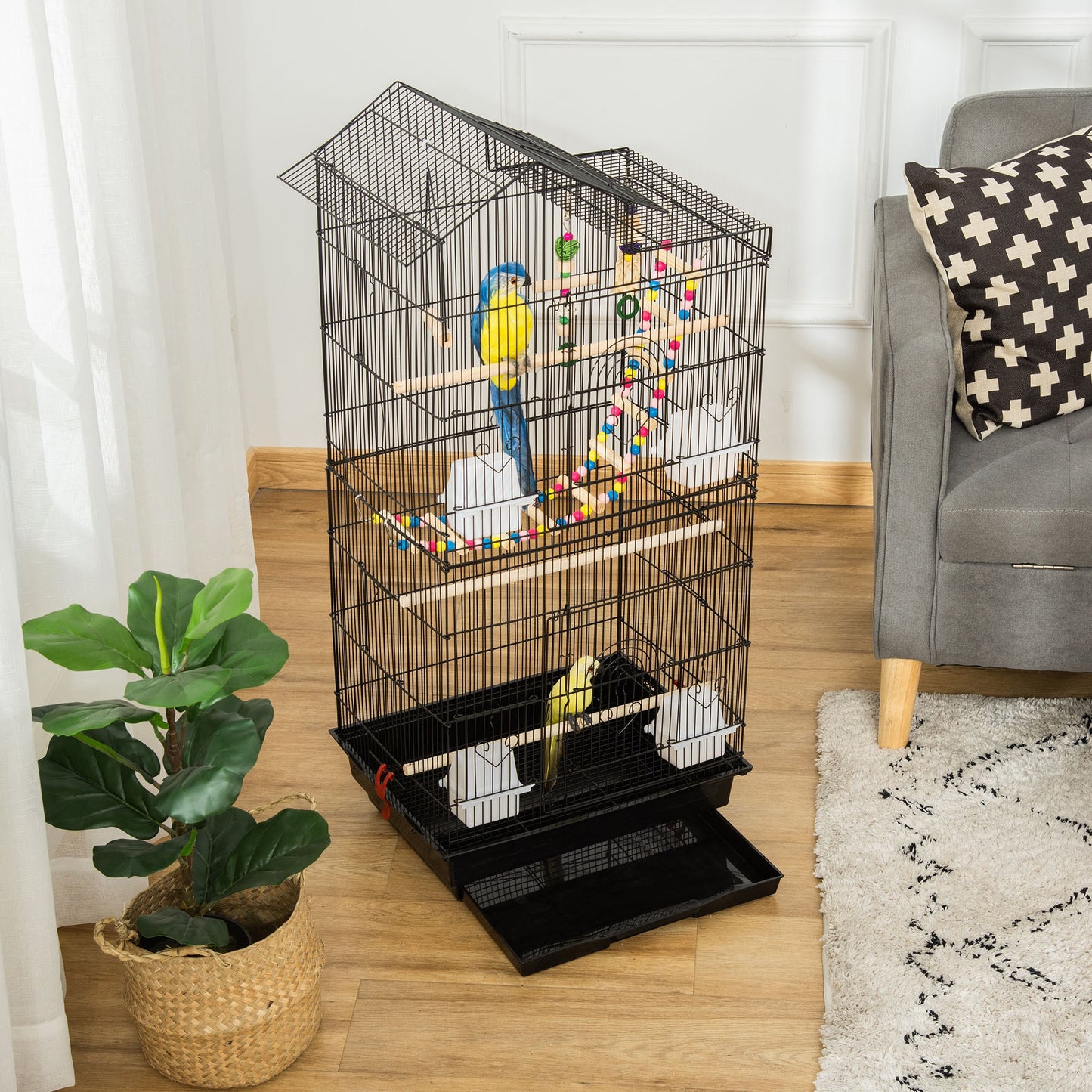 Cage à oiseaux spacieuse avec jouets et accessoires