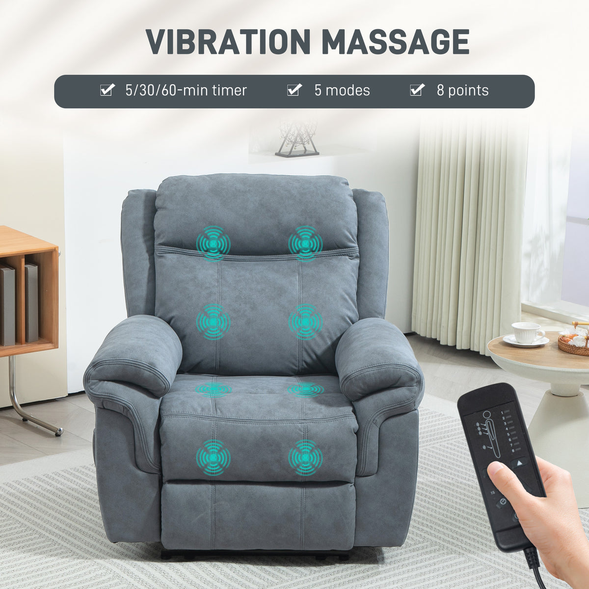 Fauteuil inclinable manuel avec massage vibrant et pochettes