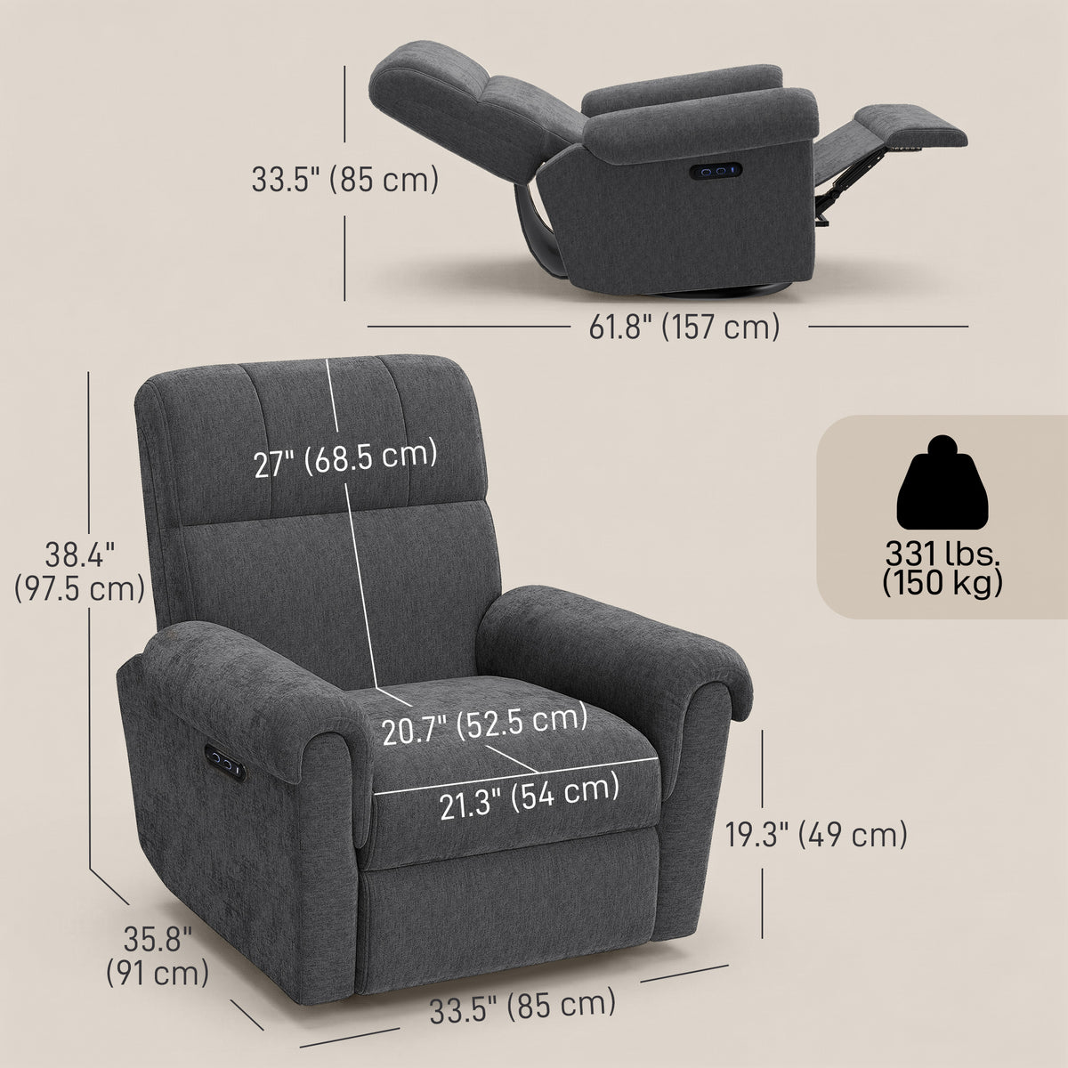 Fauteuil inclinable électrique avec ports USB