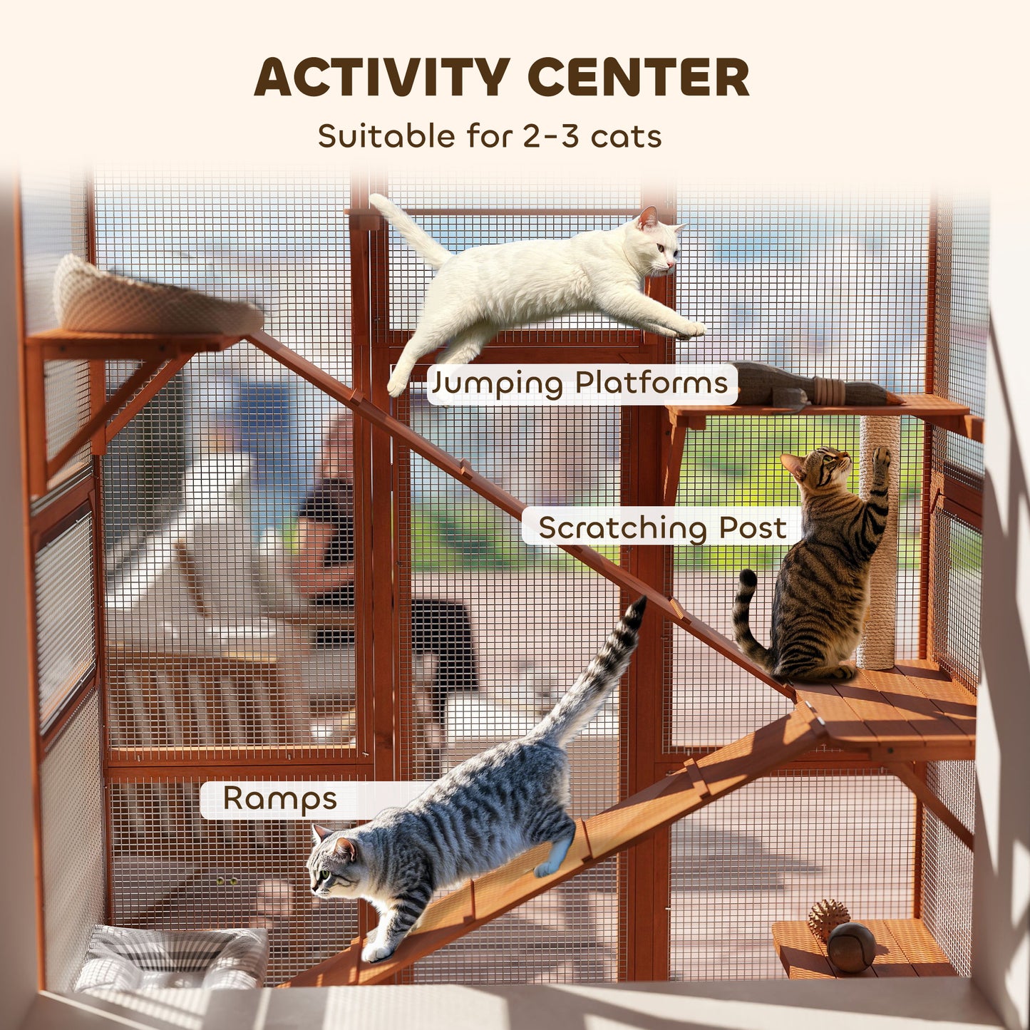 Enclos extérieur pour chat avec 6 plateformes de saut