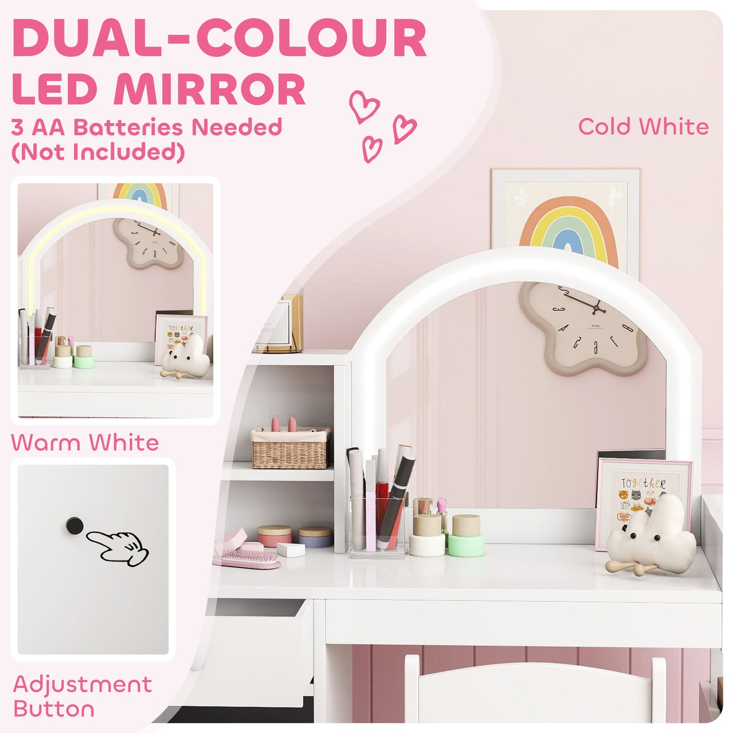 Coiffeuse enfant avec miroir éclairé et rangements