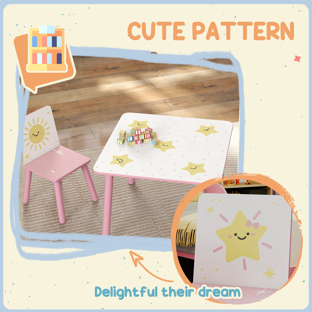 Ensemble table et chaises pour enfants — Lot de 3