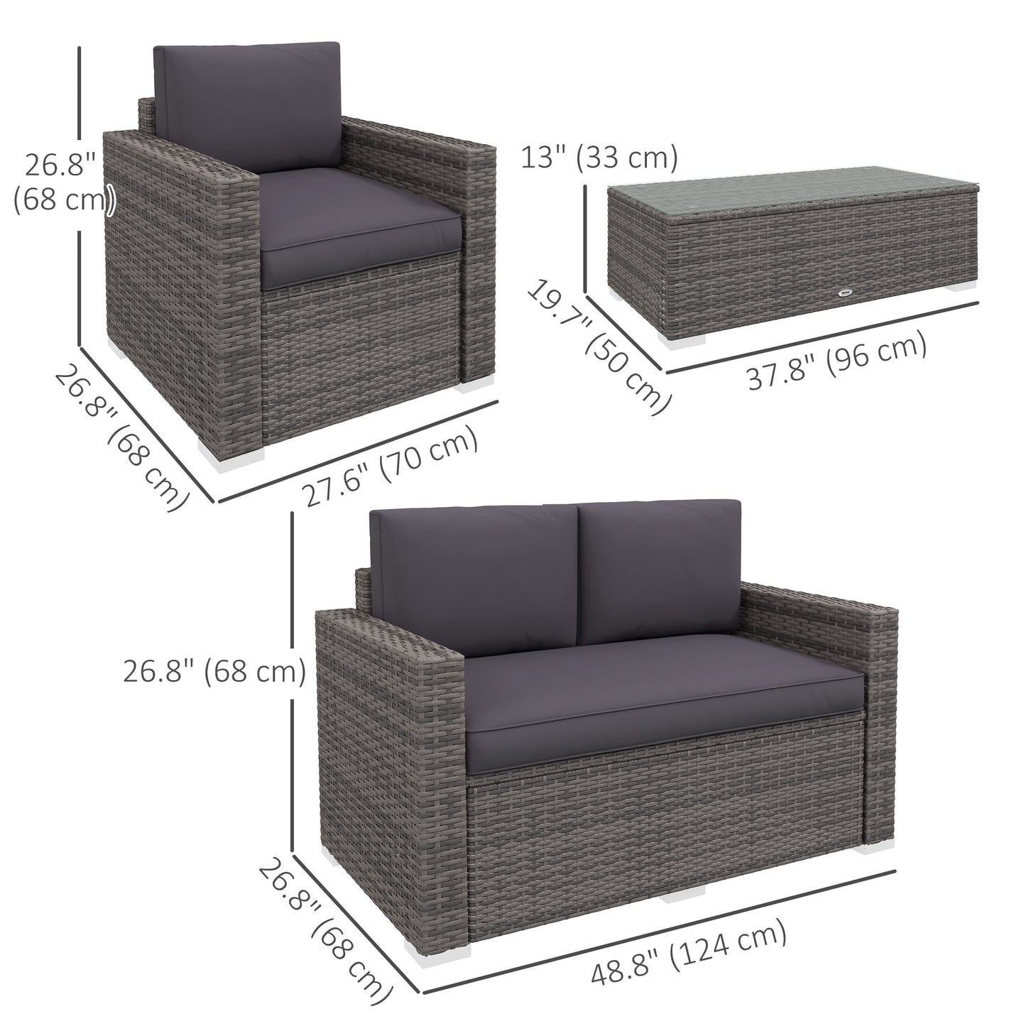 Ensemble de meubles de patio rotin 4 pièces avec coussins
