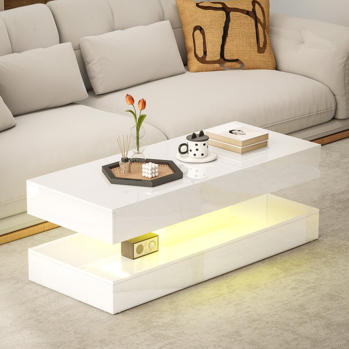 Table basse avec éclairage LED RGB ajustable