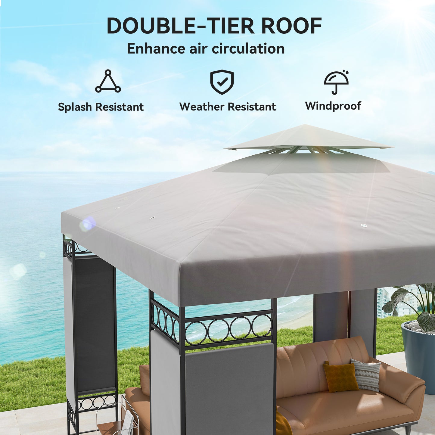 Gazebo double toit avec panneaux écran 3x3m