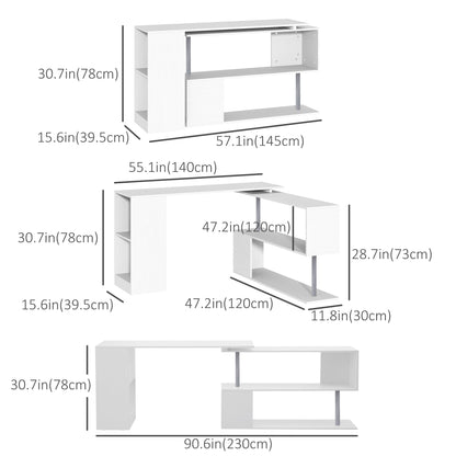 Bureau d'angle rotatif 360° avec étagères 3 niveaux