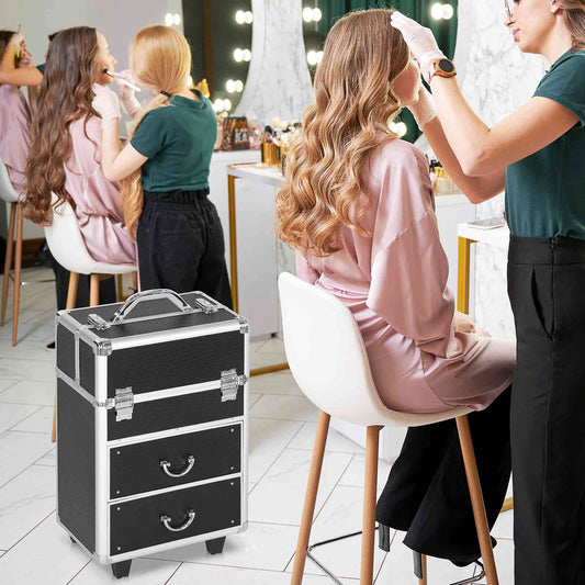 Mallette de maquillage roulante professionnelle en aluminium
