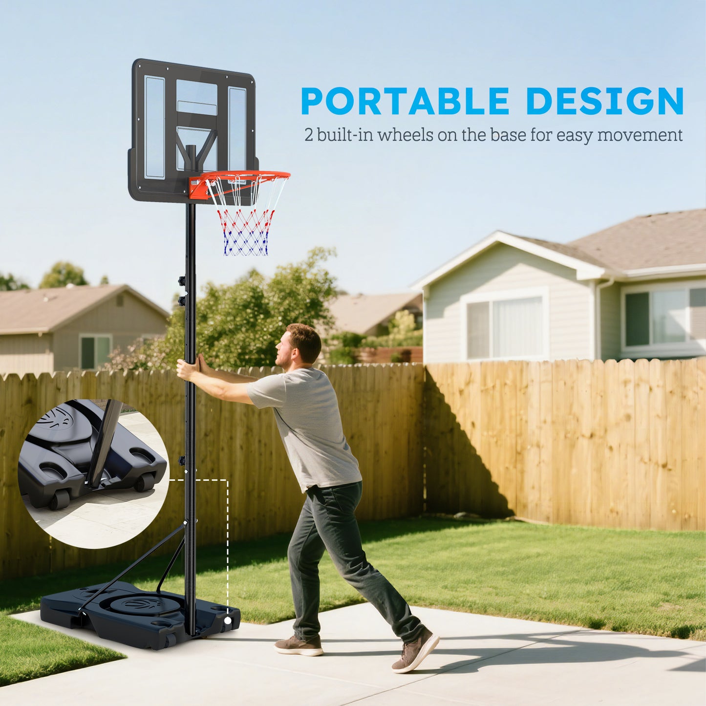 Panier de basketball portatif réglable avec roulettes — 43 po