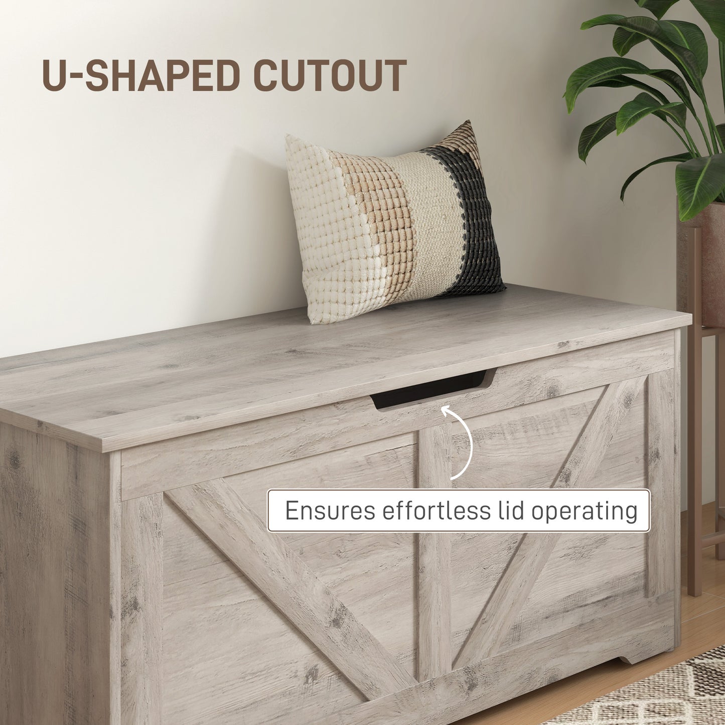 Coffre de rangement spacieux avec charnières sécurisées 100 cm — Grain de bois noir