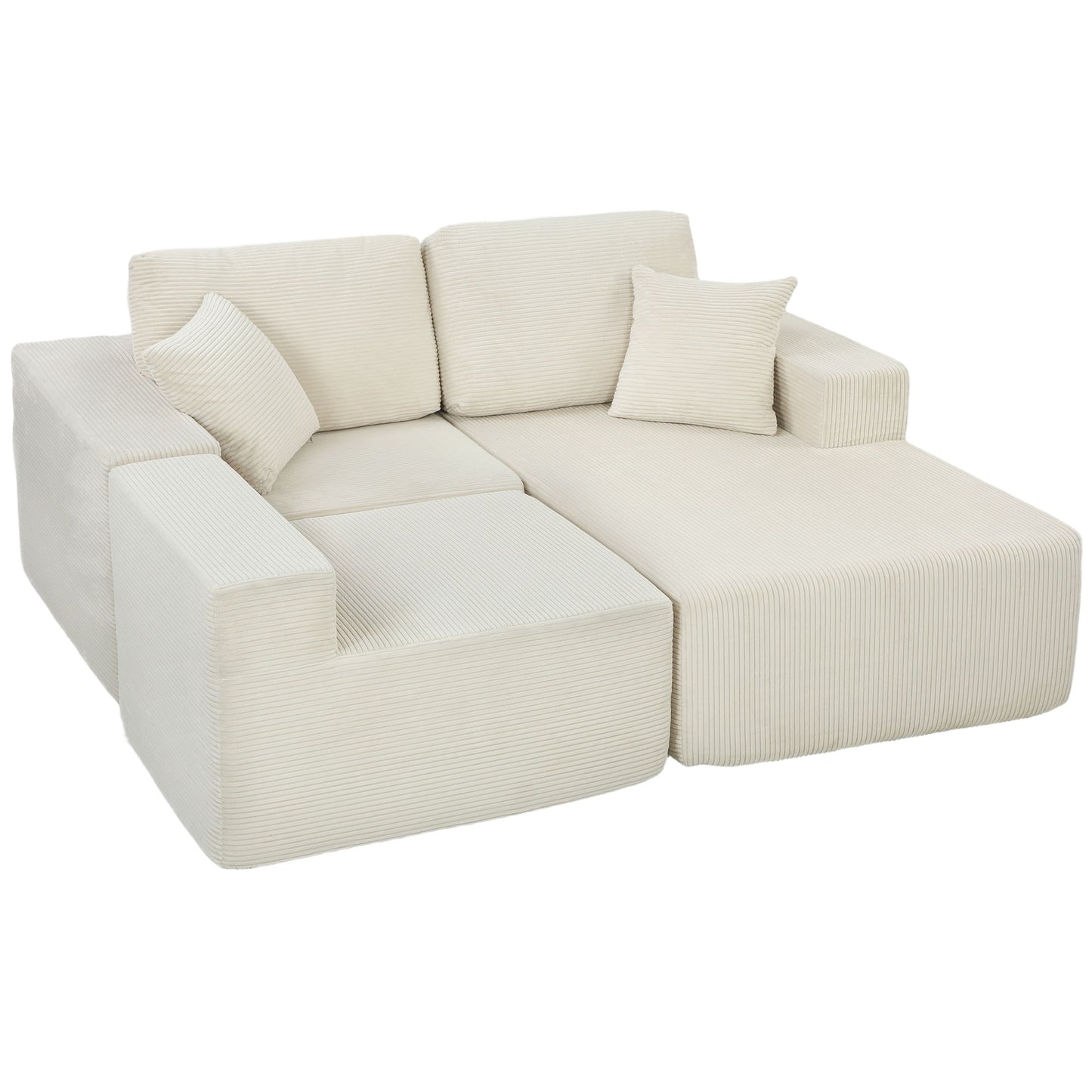Sofa sectionnel modulaire 2-en-1 forme L en velours côtelé