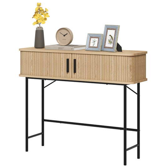 Console mi-siècle avec portes tambour et rangement