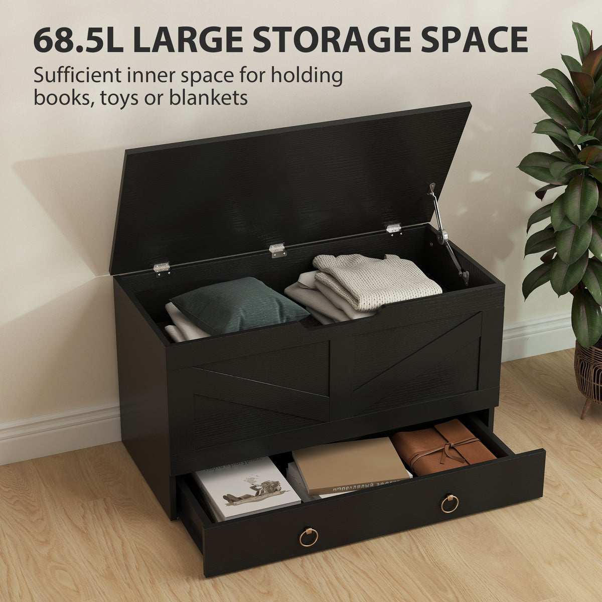 Coffre de rangement 80 cm avec charnières de sécurité