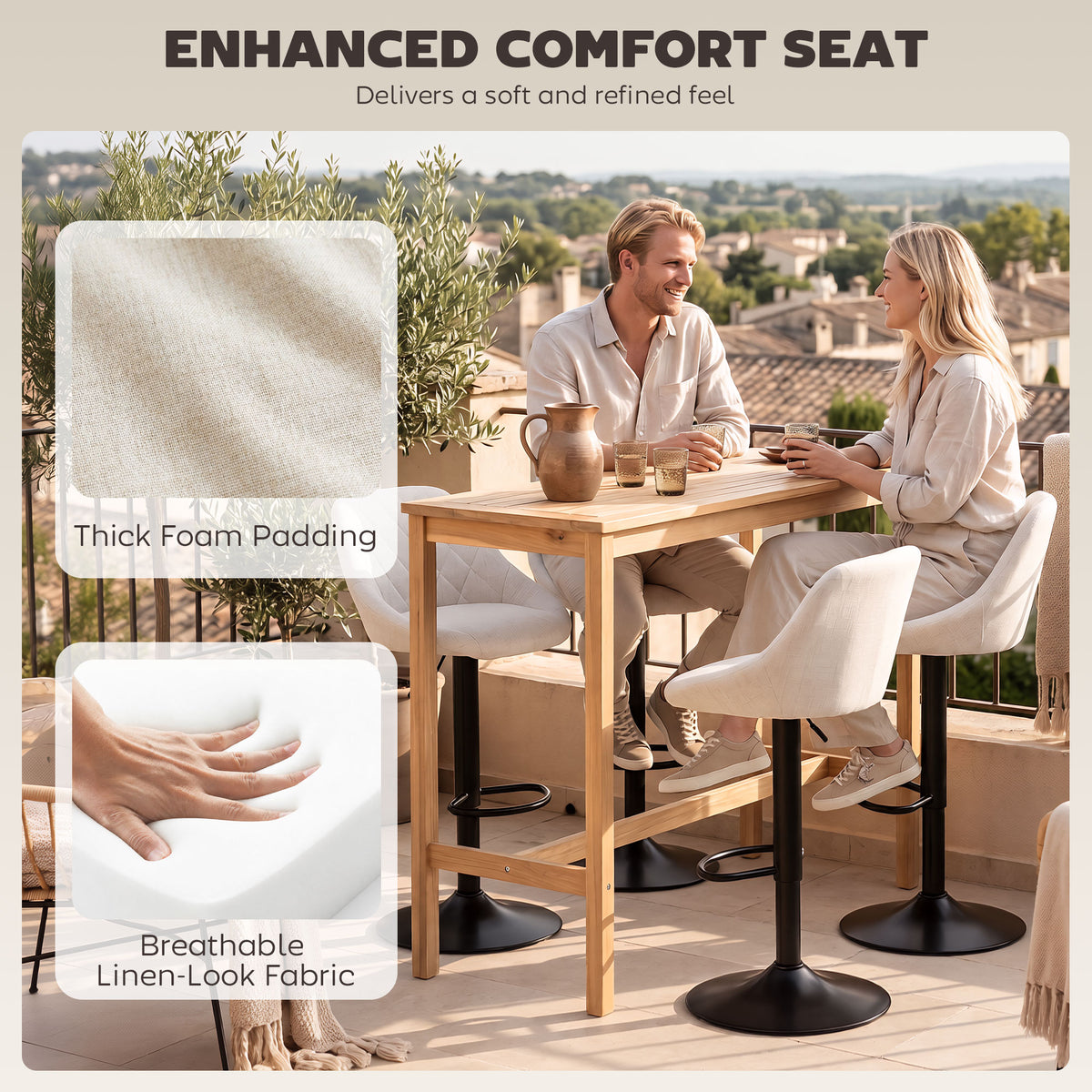 Ensemble de 3 Tabourets de Bar Pivotants Ajustables