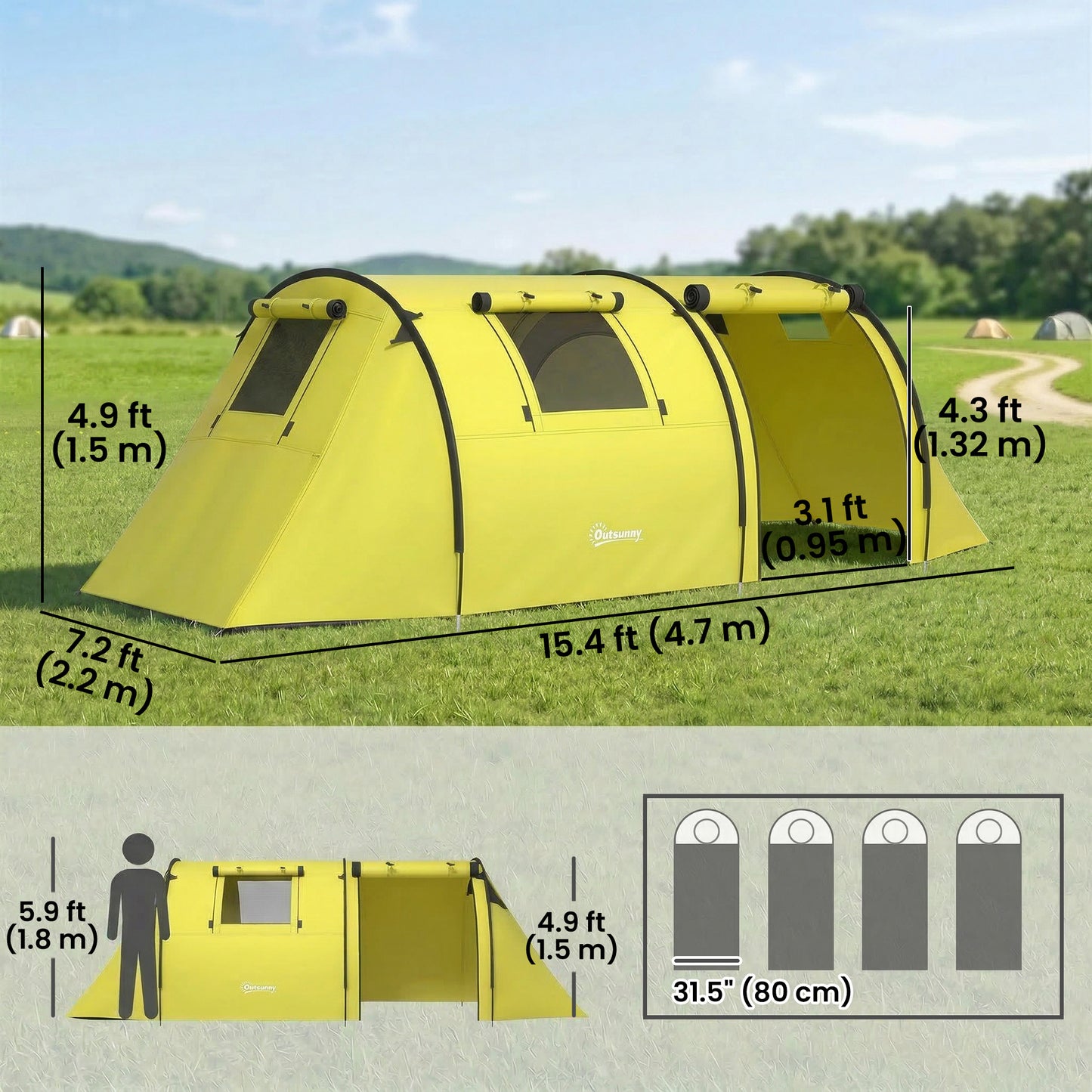 Tente de camping 2 pièces 3-4 personnes imperméable