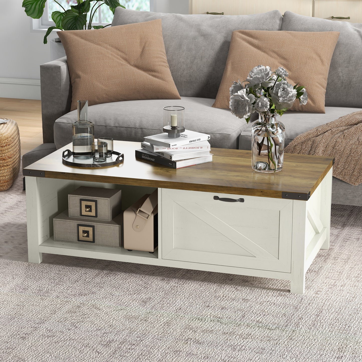 Table basse industrielle avec tiroir et étagères