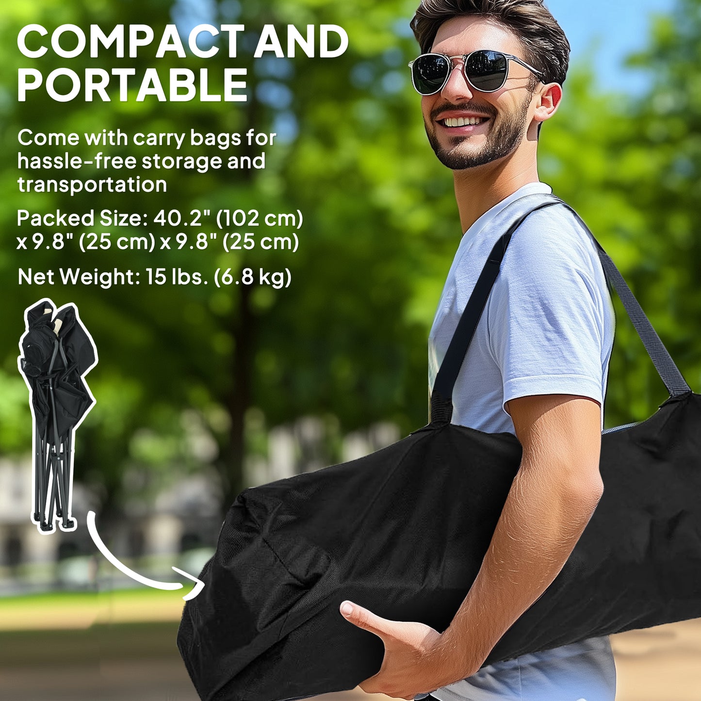 Chaises de camping pliantes dossier haut avec porte-gobelet