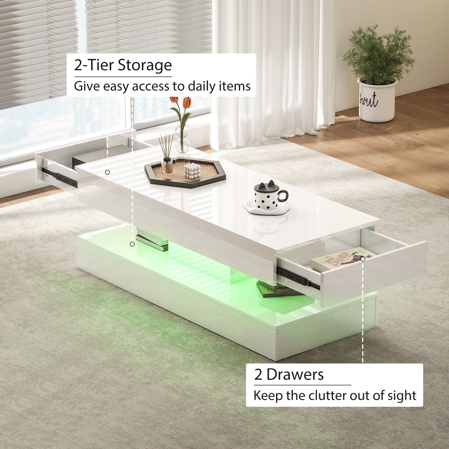 Table basse avec éclairage LED RGB ajustable