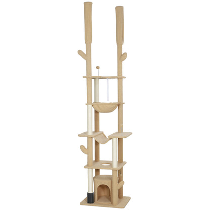Arbre à chat plafond-sol ajustable 225-255cm avec hamacs