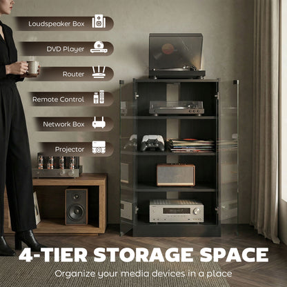 Meuble audiovisuel 5 niveaux portes vitrées push-to-open