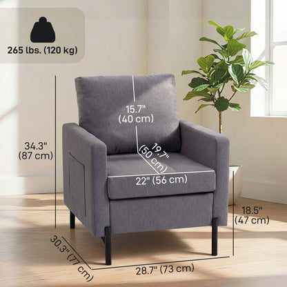 Fauteuil d'appoint rembourré avec poches latérales