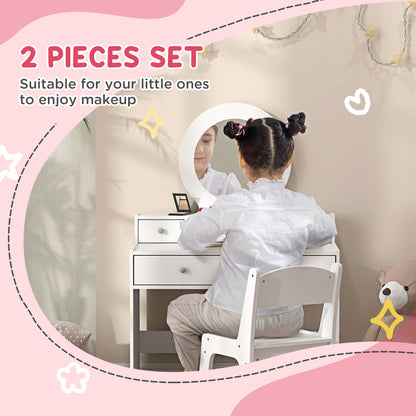 Coiffeuse enfant avec miroir et tabouret 4 tiroirs