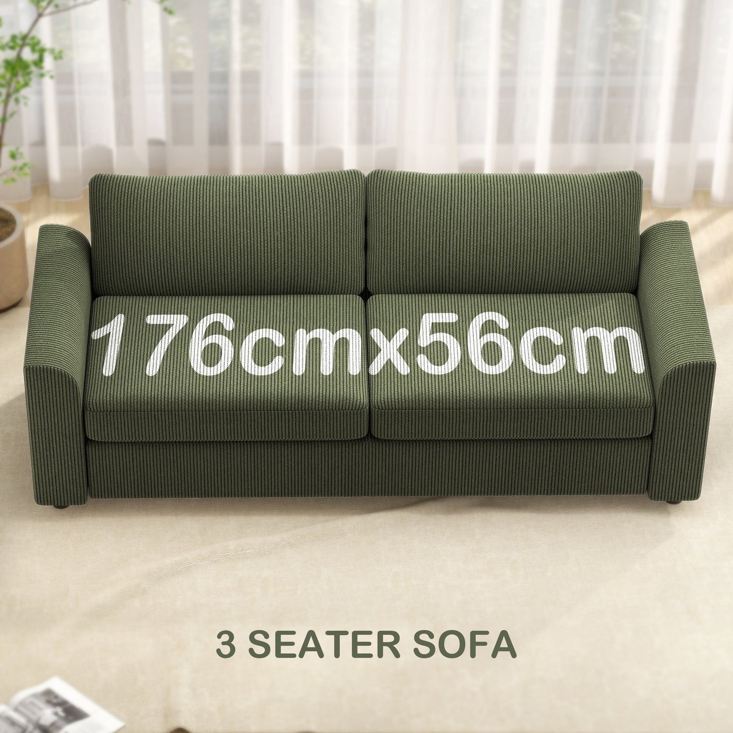 Sofa 3 places moderne en velours côtelé avec ressorts