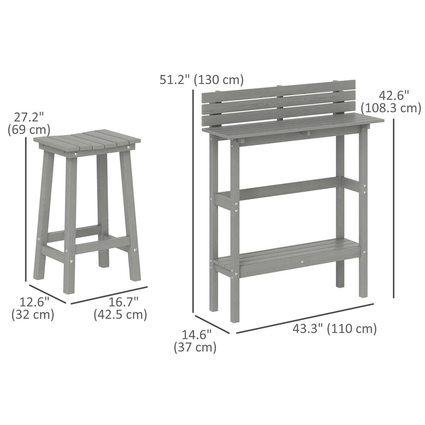 Ensemble bar patio 3 pièces hauteur comptoir table 109 cm