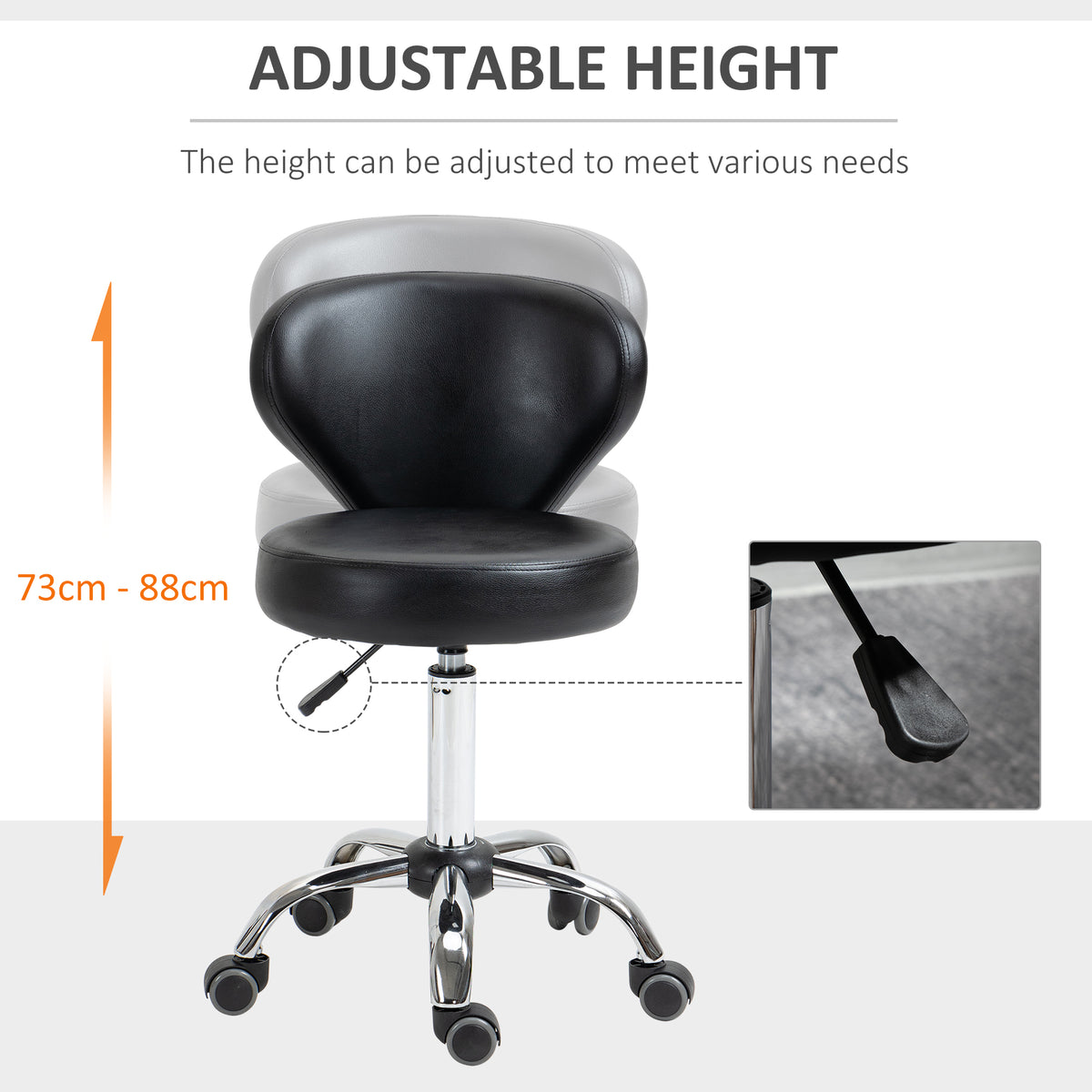 Tabouret de salon pivotant réglable avec dossier et roulettes