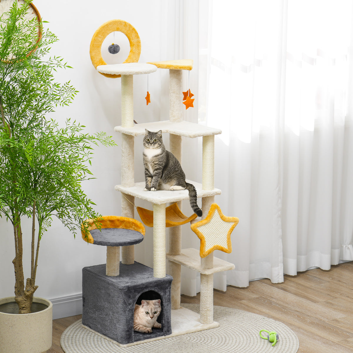 Arbre à chat thématique lune et étoiles multi-niveaux