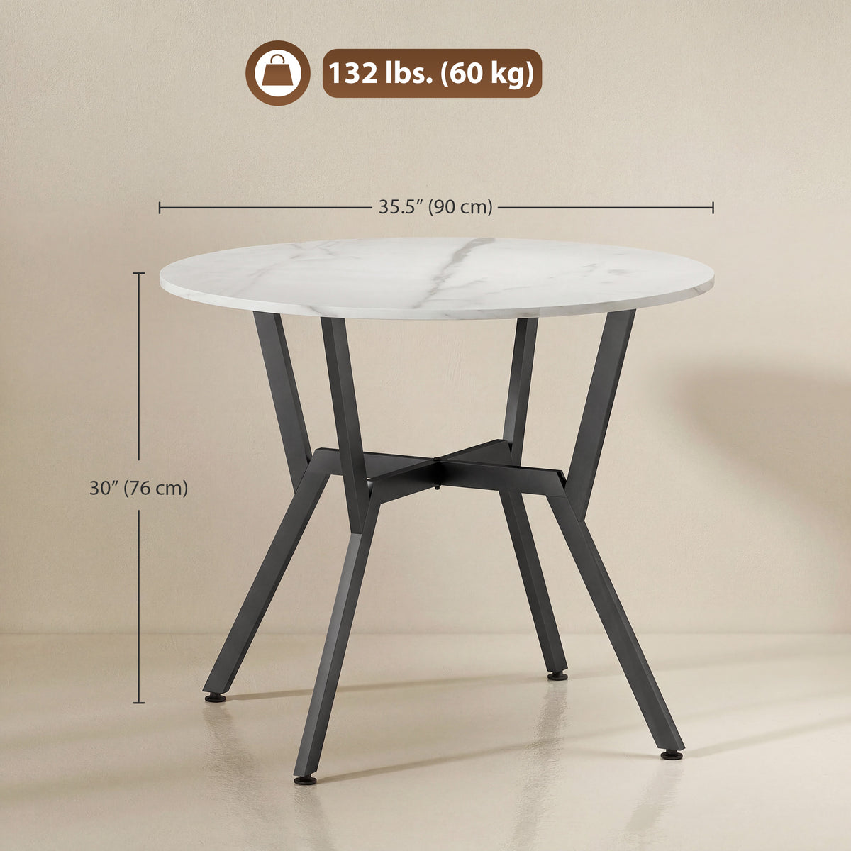 Table à manger ronde 89 cm marbre blanc