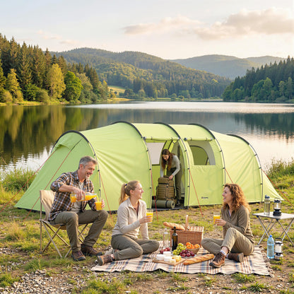 Tente de camping 6 personnes avec vestibule — vert