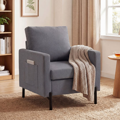 Fauteuil d'appoint rembourré avec poches latérales