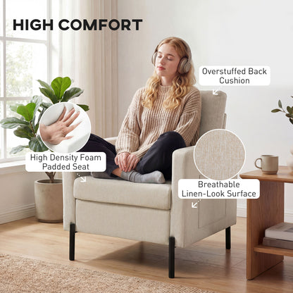 Fauteuil d'appoint rembourré avec poches latérales